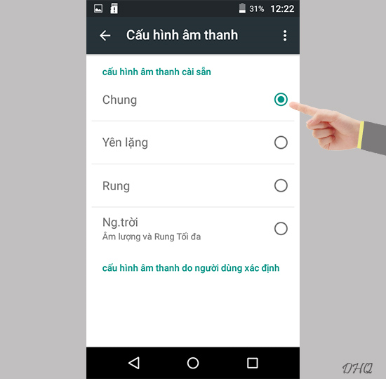 Chọn cấu hình chung